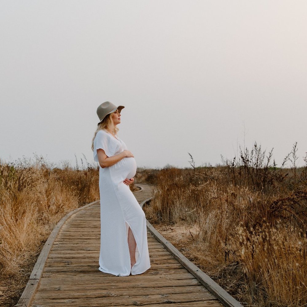 Splendid Smocked Waist Maternity Dress in White